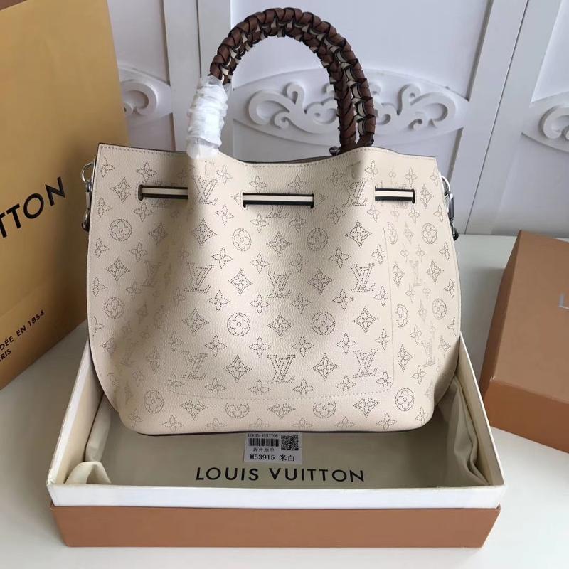 LV Handbags Tote Bags M53915 Full Leather Woven Hand Arm Beige White Contrast Caramel Color